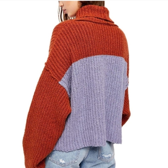 Free People Greater Than Rust Orange Pele Combo Cowl Neck Sweater, Sz M - Picture 4 of 9